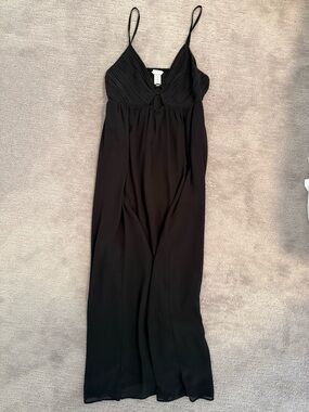 H&M Black Spaghetti-Strap Pleated Bodice Maxi Dress